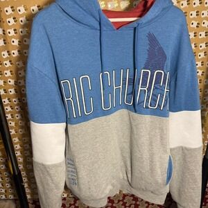 Men's 'Blue and grey Eric Church hoodie with eagle design reversable sz med